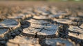 A close up of a dry cracked dirt field with some trees, AI