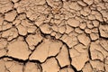 Close-up of dry cracked soil texture in arid area due to lack of water amid global warming. Concept of environmental Royalty Free Stock Photo