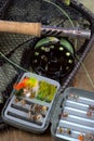 Close-up dry fly fishing accessories Royalty Free Stock Photo