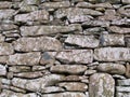 A close up of the dry stone wall structure of the Broch of Clickimin in Lerwick, Shetland, UK