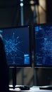 Close up of dual monitors displaying code, emphasizing ai innovation and predictive analytics themes