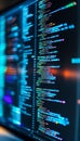 Close up of dual screens showcasing coding for ai development and predictive analytics in action