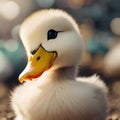 a close up of a duck with a bright blue eye