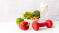 Close up dumbbell.  Diet Health food and lifestyle health concept Royalty Free Stock Photo