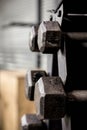 Close up of dumbbells rack Royalty Free Stock Photo