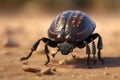 close-up of a dung beetle rolling a perfect ball Royalty Free Stock Photo