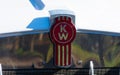 Close up. Dusty KW logo on big rig heavy-duty truck