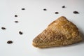 Close up Dutch appelflap, apple turnover, with raisins, on white table Royalty Free Stock Photo