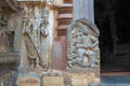 Close up of dwarapala and Hanumana, on the left side of the South entrance, Chennakesava temple, Belur, Karnataka. Royalty Free Stock Photo