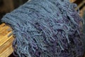 Blue dyed sheep wool for weaving