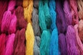 close-up of dyed wool strands, mixed colors