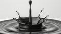 Close-up of a dynamic splash with crown formation made of black liquid on white background. Royalty Free Stock Photo