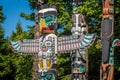 Close up of an eagle themed Totem Pole in Stanley Park