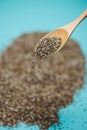 Close-up of ealthy chia seeds in a spoon. Text space Royalty Free Stock Photo