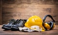 Yellow Hard Hat With Safety Equipment Royalty Free Stock Photo