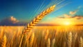 Close-up of a Ear of Wheat on a Golden Wheat Field - Generative Ai