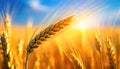 Close-up of a Ear of Wheat on a Golden Wheat Field - Generative Ai