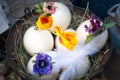 Close up of easter basket with easter eggs Royalty Free Stock Photo