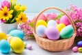 Close up of Easter eggs. Generative AI