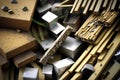 close-up of eco friendly building materials, such as bamboo and recycled metal