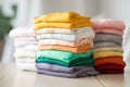 close-up of eco-friendly cloth diapers stacked in various colors Royalty Free Stock Photo