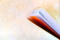 Close up edge open book pages . Copy space. Partial blurred. Shallow DOF Royalty Free Stock Photo