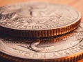 close up of the edges of united states quarter dollar coins Royalty Free Stock Photo