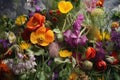 close-up of edible wild flowers in bloom