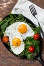 Close up eggs with herbs and tomatoes Royalty Free Stock Photo