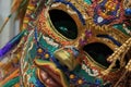 close-up of elaborate beadwork on mardi gras mask