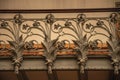 Close-up of the elaborate decoration in Art Nouveau style on iron balcony balustrade in Paris.