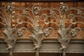 Close-up of the elaborate decoration in Art Nouveau style on iron balcony balustrade in Paris.