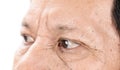 Close-up of elderly asian man eyes with wrinkle on face