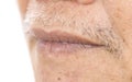 Close-up of elderly asian man mouth with wrinkle on face Royalty Free Stock Photo