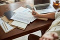 Old woman using laptop and passing test at home Royalty Free Stock Photo