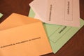 Close up of Electoral envelopes for the gouvernement of Canary Islands