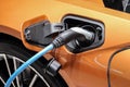 The close up of electric car charging plug.