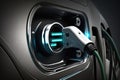 Close-up Electric Car Charging Station. Generative AI Royalty Free Stock Photo