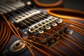 close-up of electric guitar strings, with the hum and twang of the instrument audible Royalty Free Stock Photo