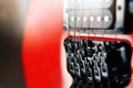 Close-up electric guitar sunbeams musical card