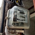 Close up of electric meter on electric pole