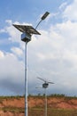 Close up of electric pole with Solar panel, use of Solar energy Royalty Free Stock Photo