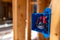 Close-up of Electrical box in new home construction Royalty Free Stock Photo