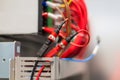 Close up electrical installations and wires on relay protection Royalty Free Stock Photo