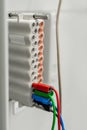 Close up electrical installations and wires on relay protection Royalty Free Stock Photo
