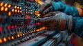 Close-up of an Electrician's Hand Working on a Circuit Board Royalty Free Stock Photo