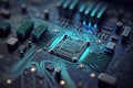 Closeup of electronic circuit board with chip. Hi-tech technology background, Generative AI Royalty Free Stock Photo