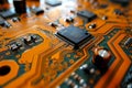 Close-up of electronic circuit board with microprocessor, capacitors, resistors Royalty Free Stock Photo