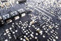 Close-up of electronic circuit board with processor, Fragment of the electronic circuit - computer board with chips and components Royalty Free Stock Photo