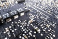 Close-up of electronic circuit board with processor, Fragment of the electronic circuit - computer board with chips and components